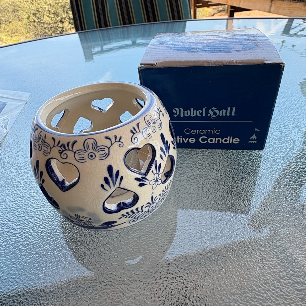 Blue and White Ceramic Decorative Candle Holder